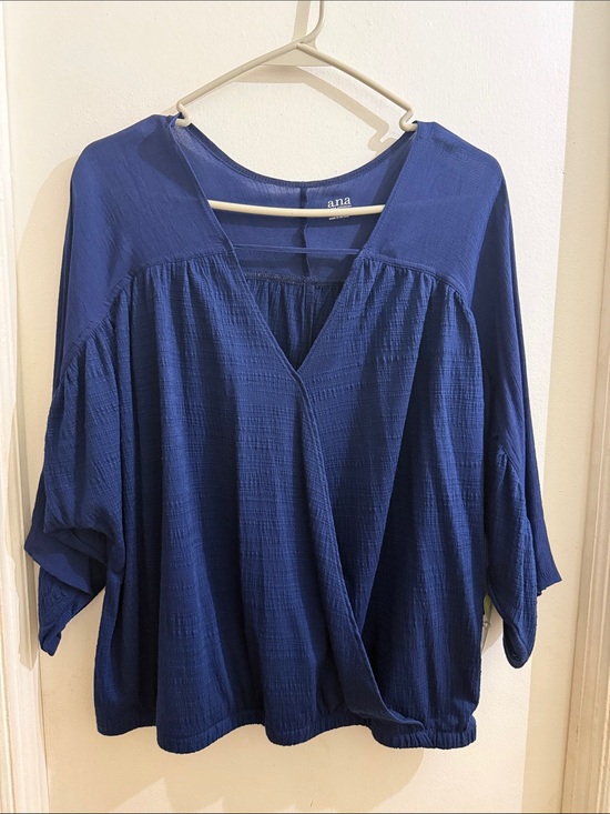 a.n.a Tops - NWT a.n.a Blue Faux Wrap Dolman Sleeve Top Blouse-Size large